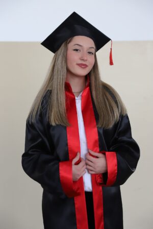 Lise Saten Klasik Siyah Kırmızı Garnili
